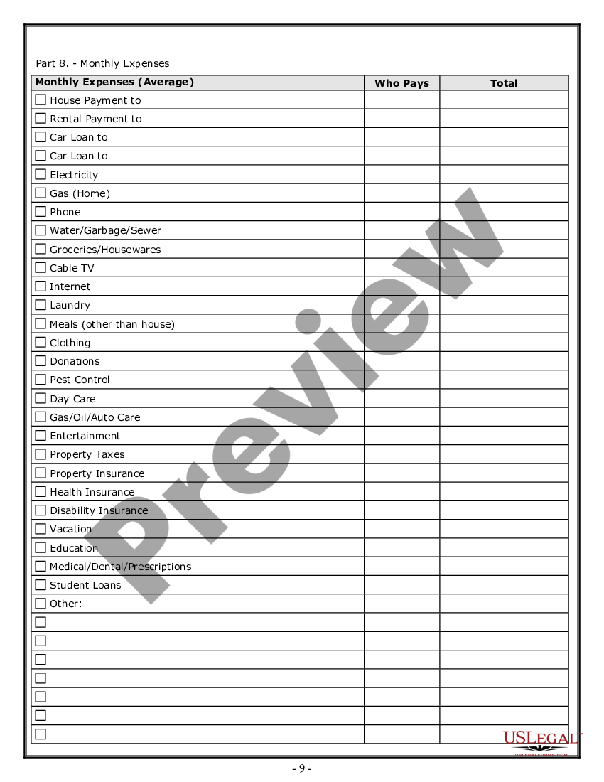 Minnesota Divorce Worksheet And Law Summary For Contested Or ...