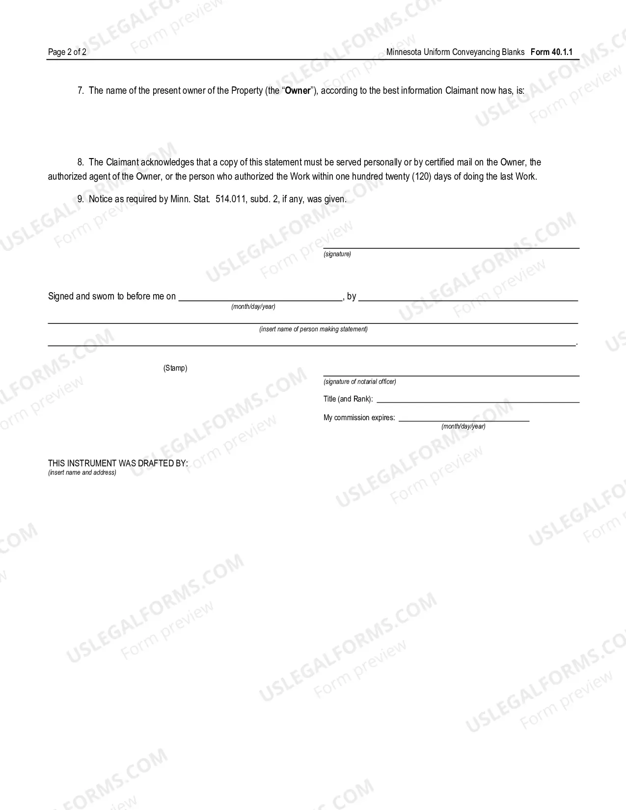 Preview Statement of Lien - Individual