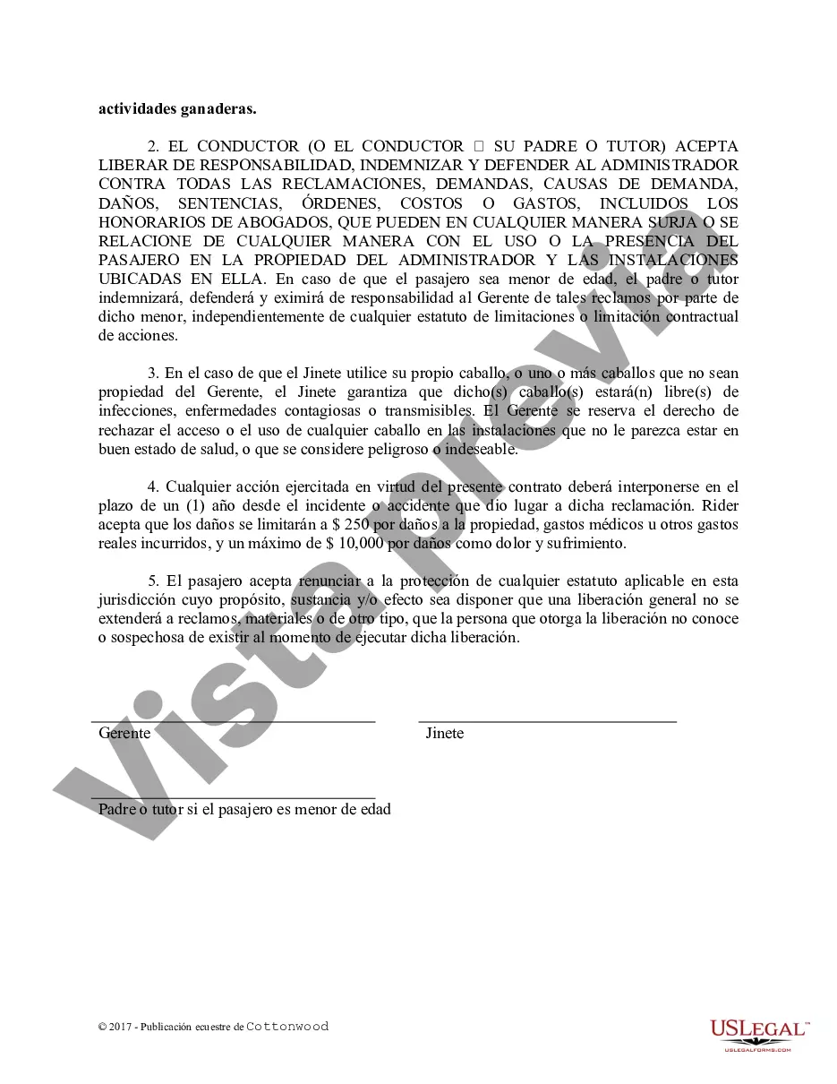 Preview Liberación de responsabilidad padre menor de edad - Formas de caballos equinos