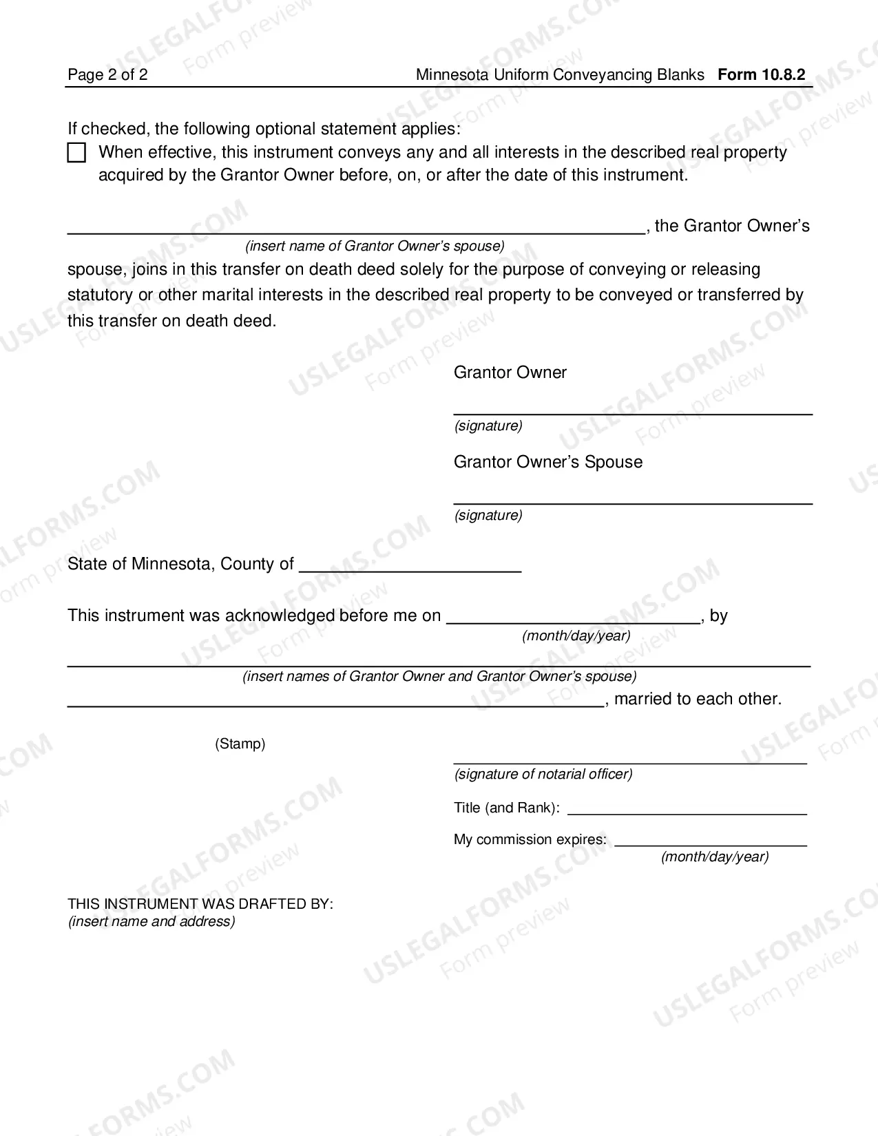 Preview Transfer on Death Deed by Married Grantor Owner who is sole spouse in title Minn. Stat. 507.071