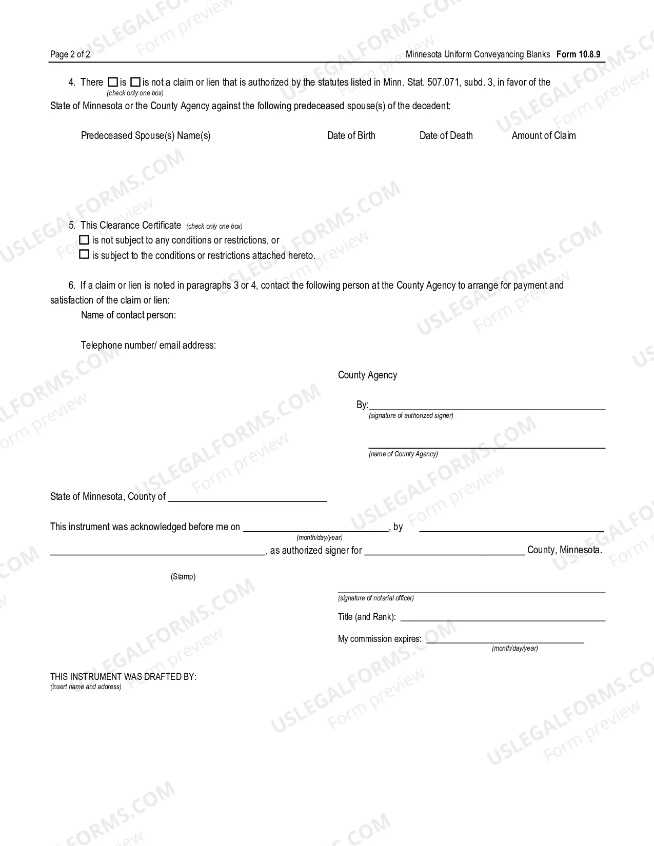 Preview Clearance Certificate for Public / Medical Assistance Claim - Transfer on Death Deed Minn. Stat. 507.071, subd. 23