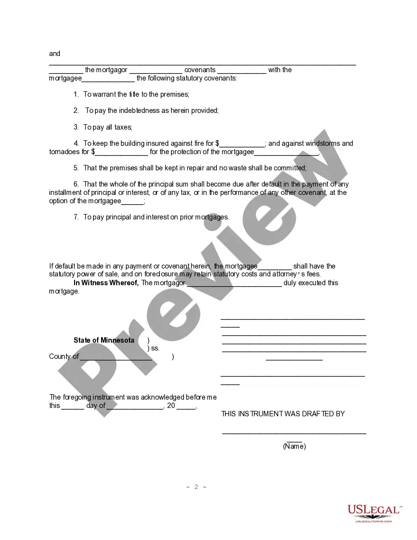Preview Minnesota Statutory Uniform Short Form Mortgage - UCBC Form 100-M