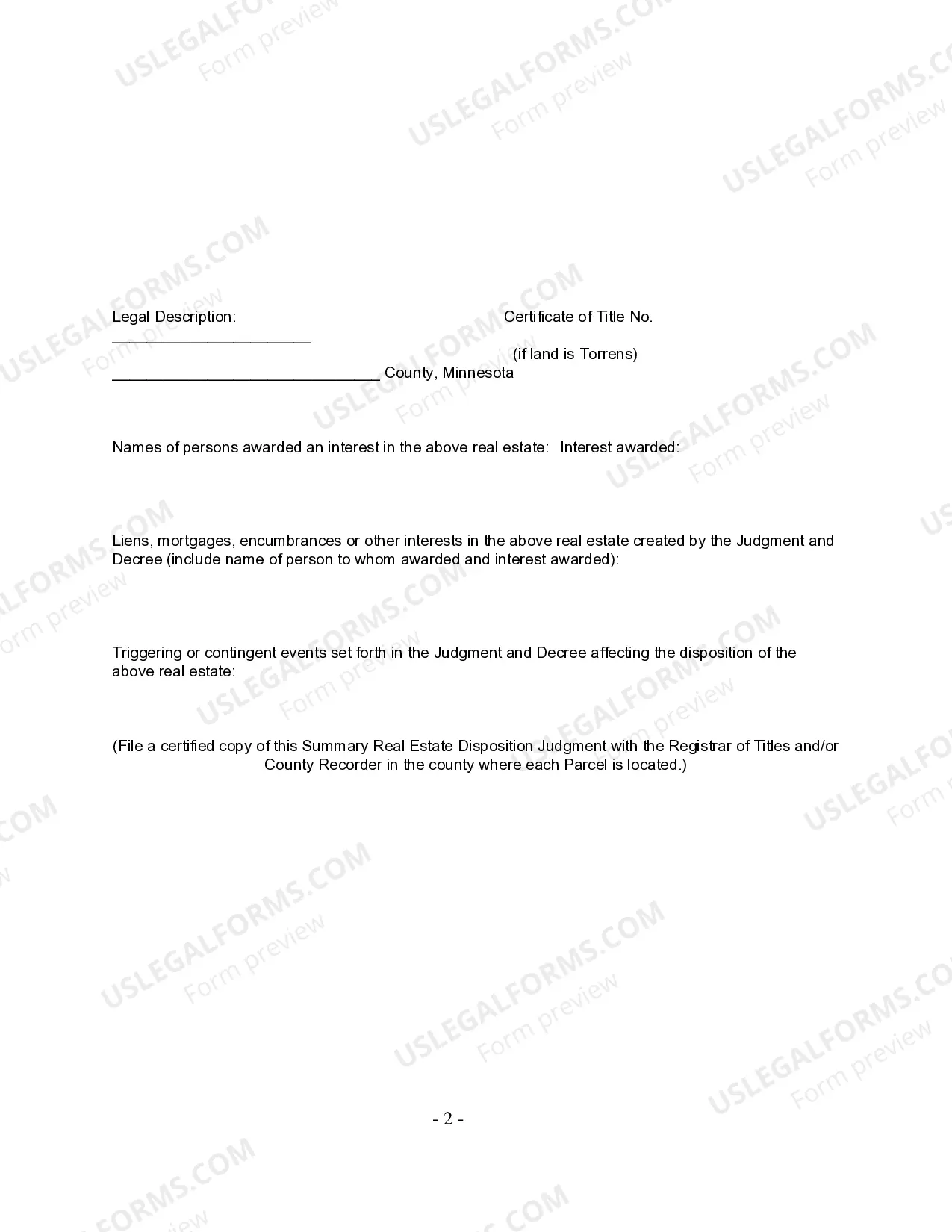 Preview Summary Real Estate Disposition Judgment - UCBC Form 80.1.2