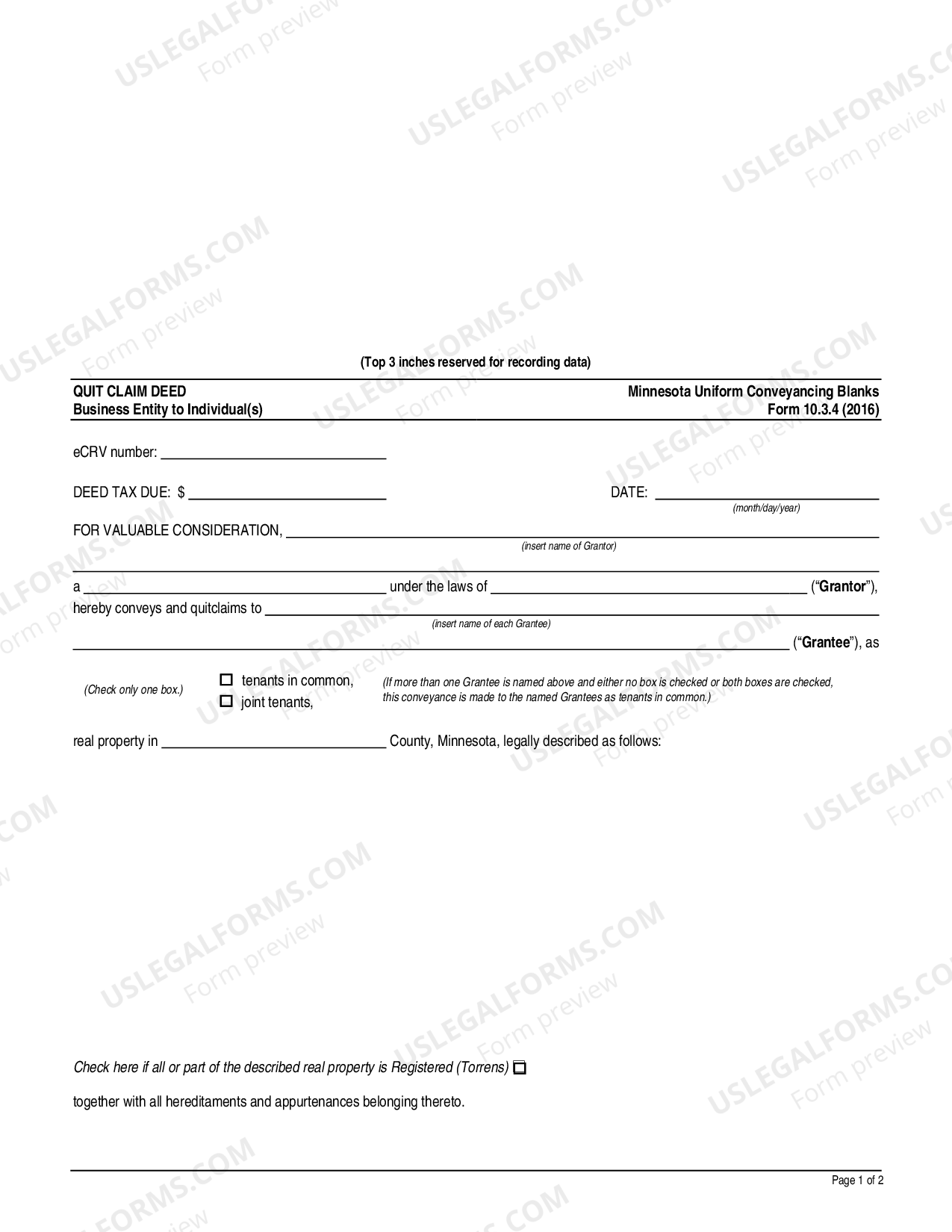 Hennepin Minnesota Quitclaim Deed Business Entity to Individuals