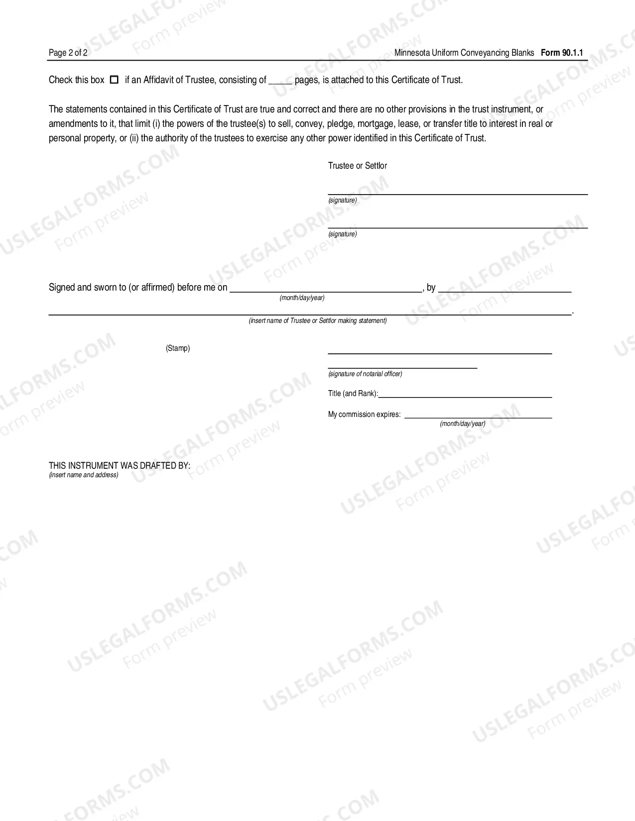 Preview Certificate of Trust - By Individual - UCBC Form 90.1.1