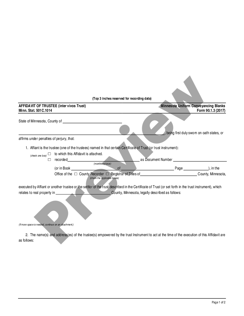 Minnesota Affidavit Of Trustee Regarding Certificate Of Trust Or Trust Instrument Ucbc Form 90 0114