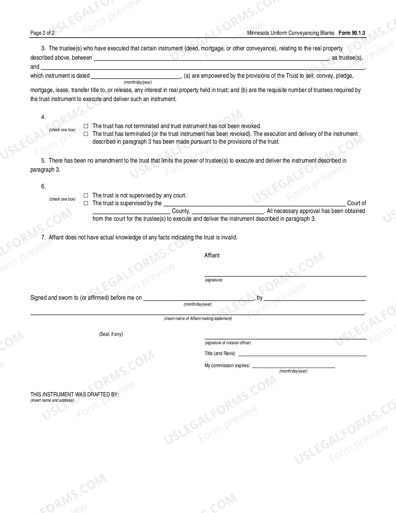 Preview Affidavit of Trustee Regarding Certificate of Trust or Trust Instrument - UCBC Form 90.1.3