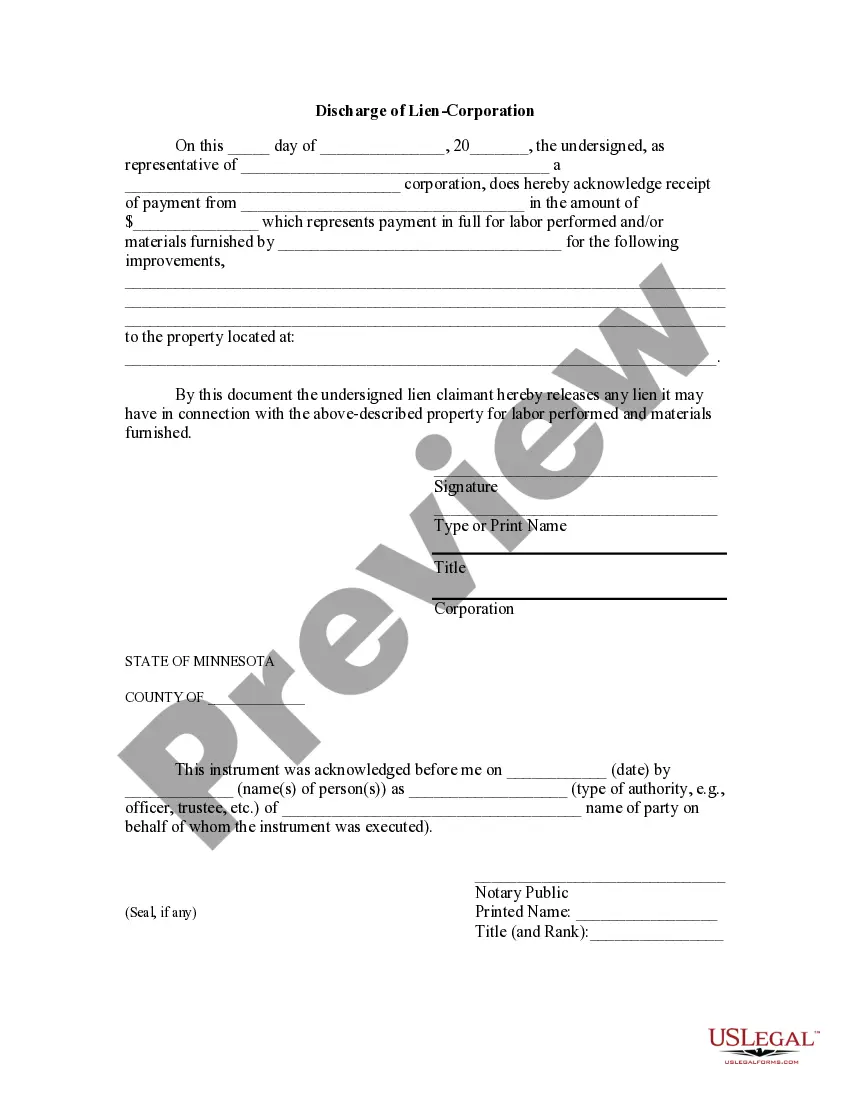Preview Discharge of Lien - Corporation