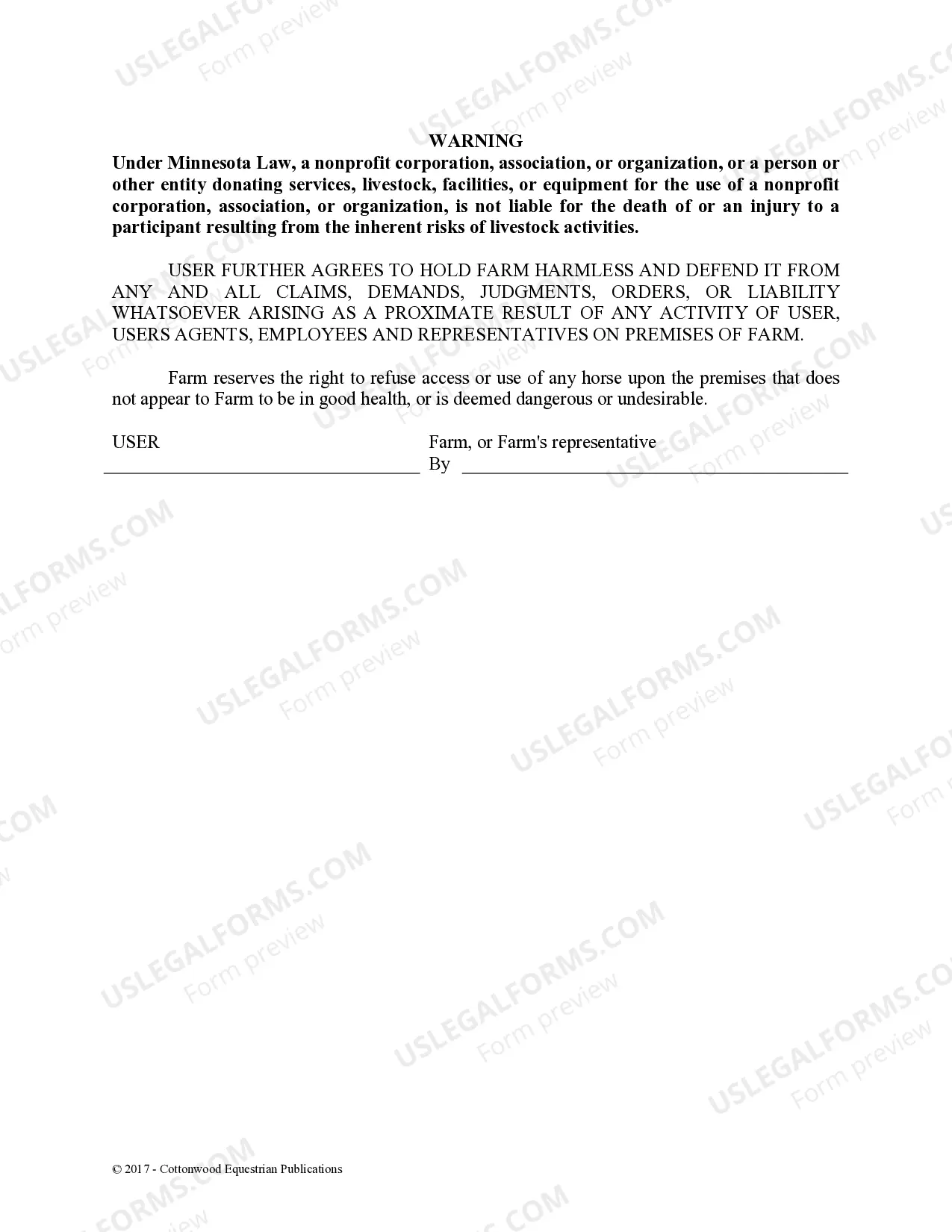 Preview Facility Release Agreement - Show Or Clinic - Horse Equine Forms