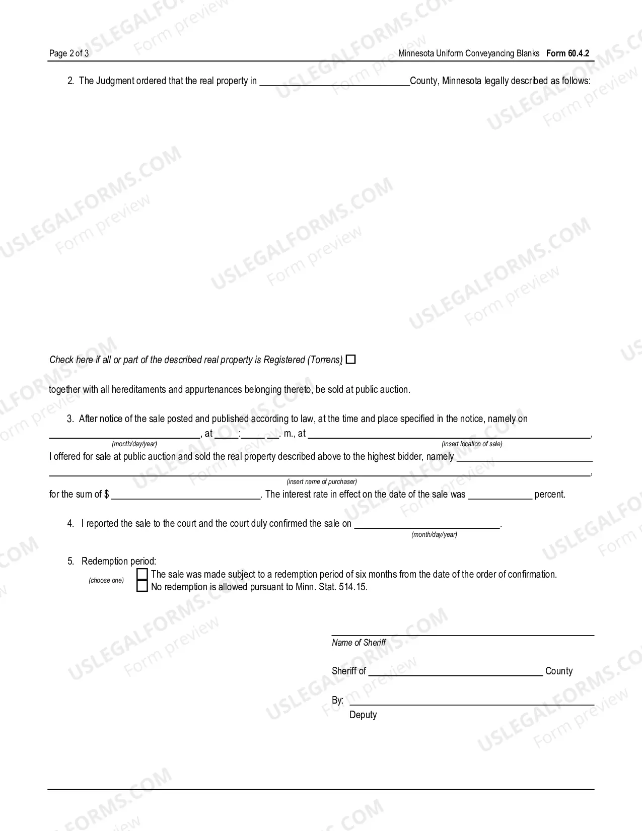 Preview Sheriff's Certificate - Sale Under Decree of Mechanics Lien Foreclosure - UCBC Form 60.4.2
