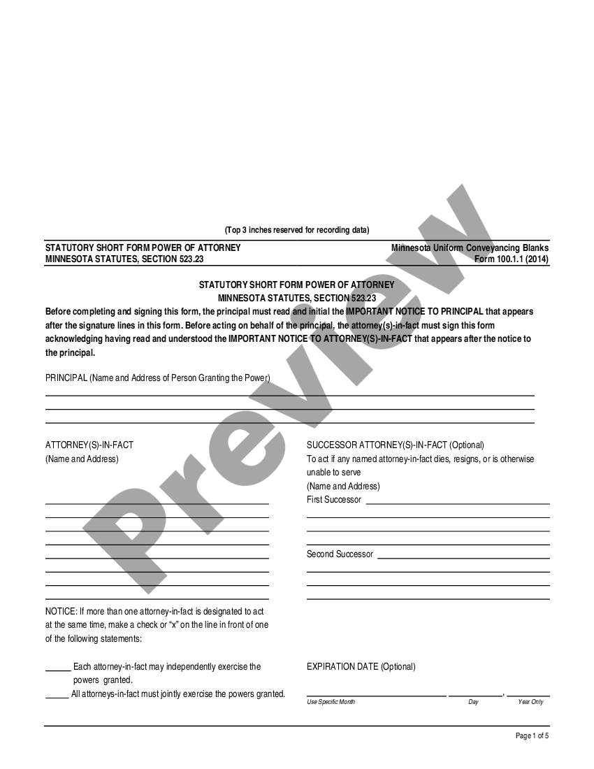 Minnesota Statutory Short Form Power Of Attorney UCBC Form 100 1 Minnesota Short Form US