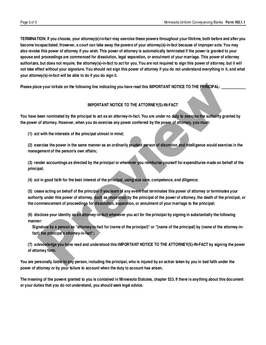 Preview Statutory Short Form Power of Attorney - UCBC Form 100.1.1
