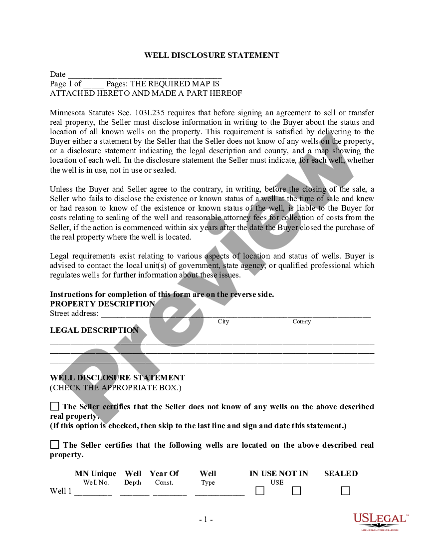 Minnesota Well Disclosure Statement Mn Well Disclosure Us Legal Forms