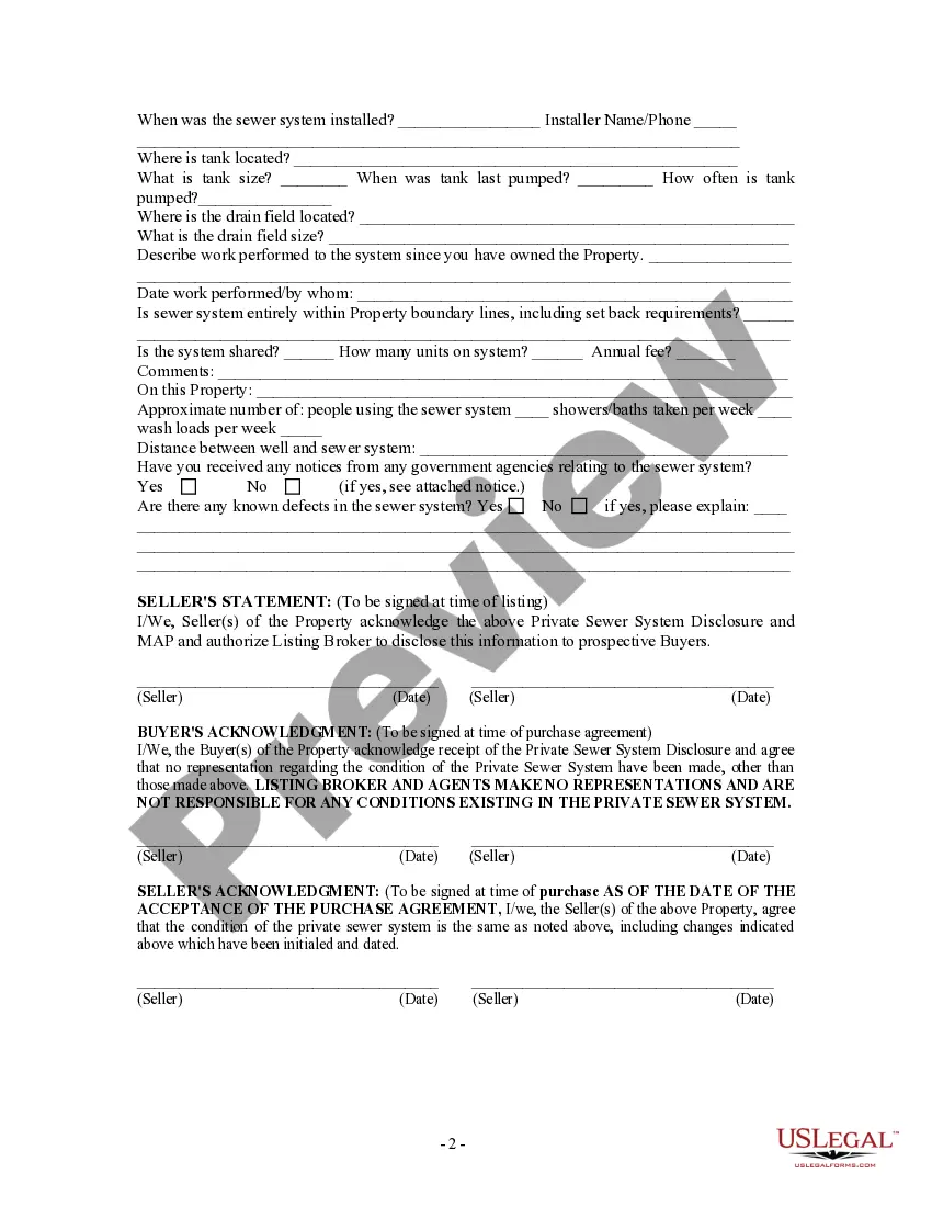 Preview Private Sewer System Disclosure