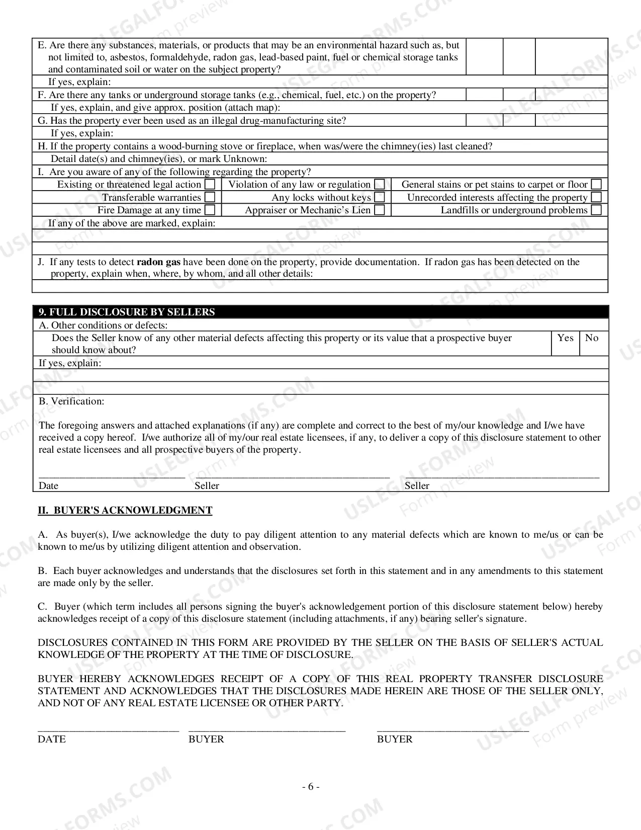 Preview Residential Real Estate Sales Disclosure Statement