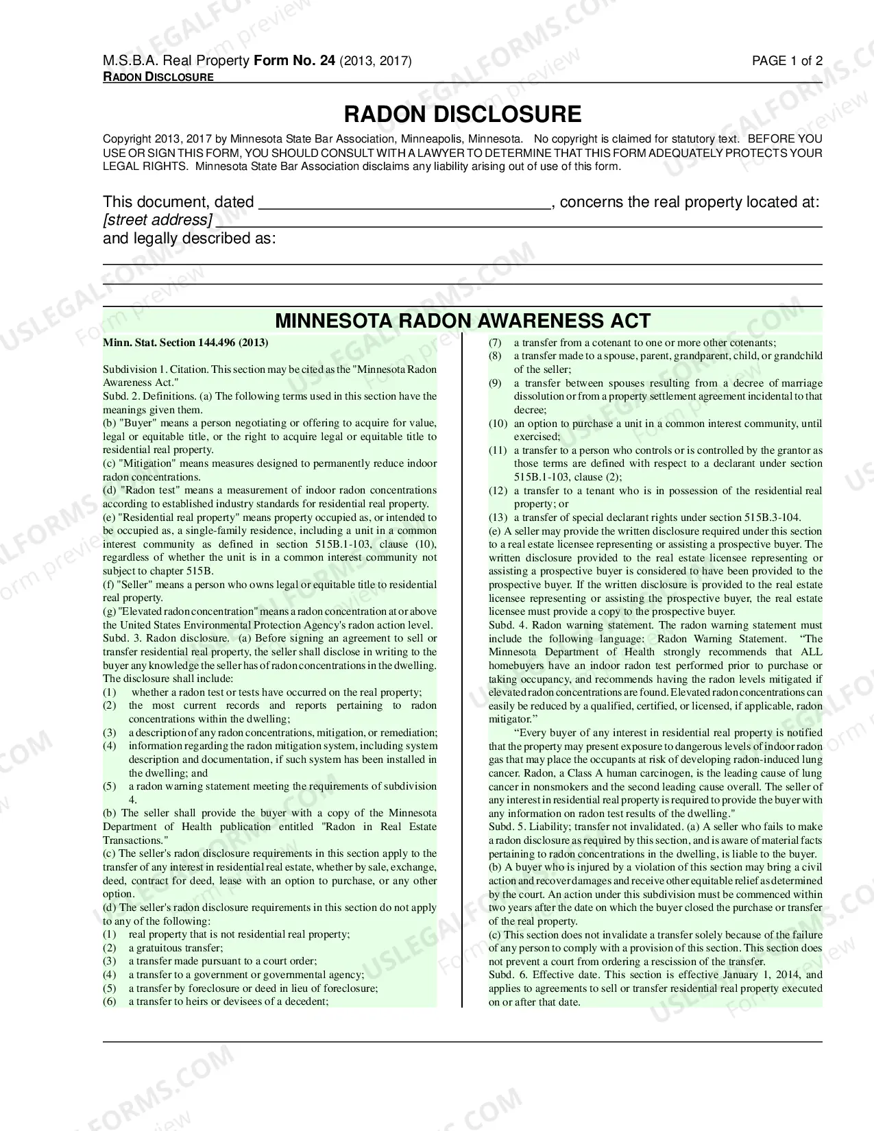 Preview Residential Real Estate Sales Disclosure Statement