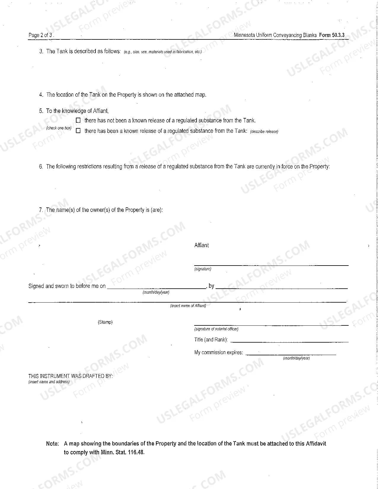 Preview Affidavit Regarding Underground or Above Ground Storage Tank - Minn. Stat. 116.48
