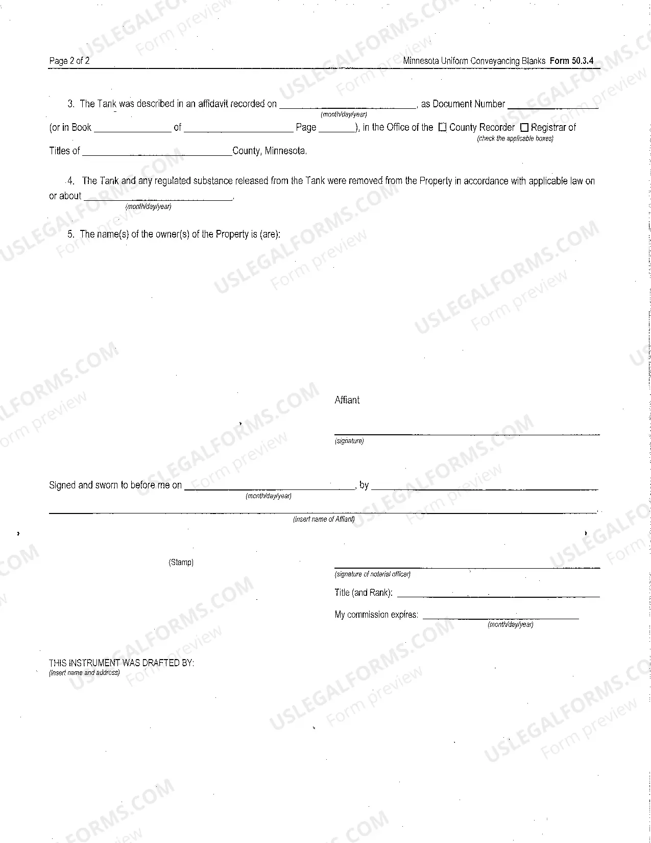 Preview Affidavit Regarding Removal of Underground or Above Ground Storage Tank - Minn. Stat. 116.48