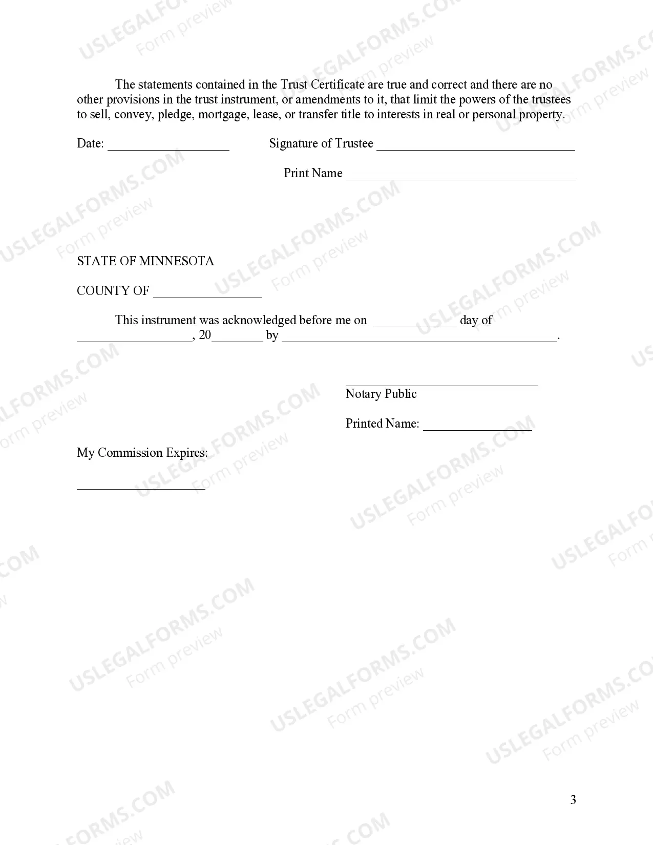 Preview Minnesota Certificate of Trust by Individual