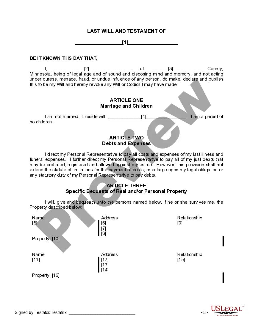 Preview Mutual Wills containing Last Will and Testaments for Man and Woman living together not Married with No Children