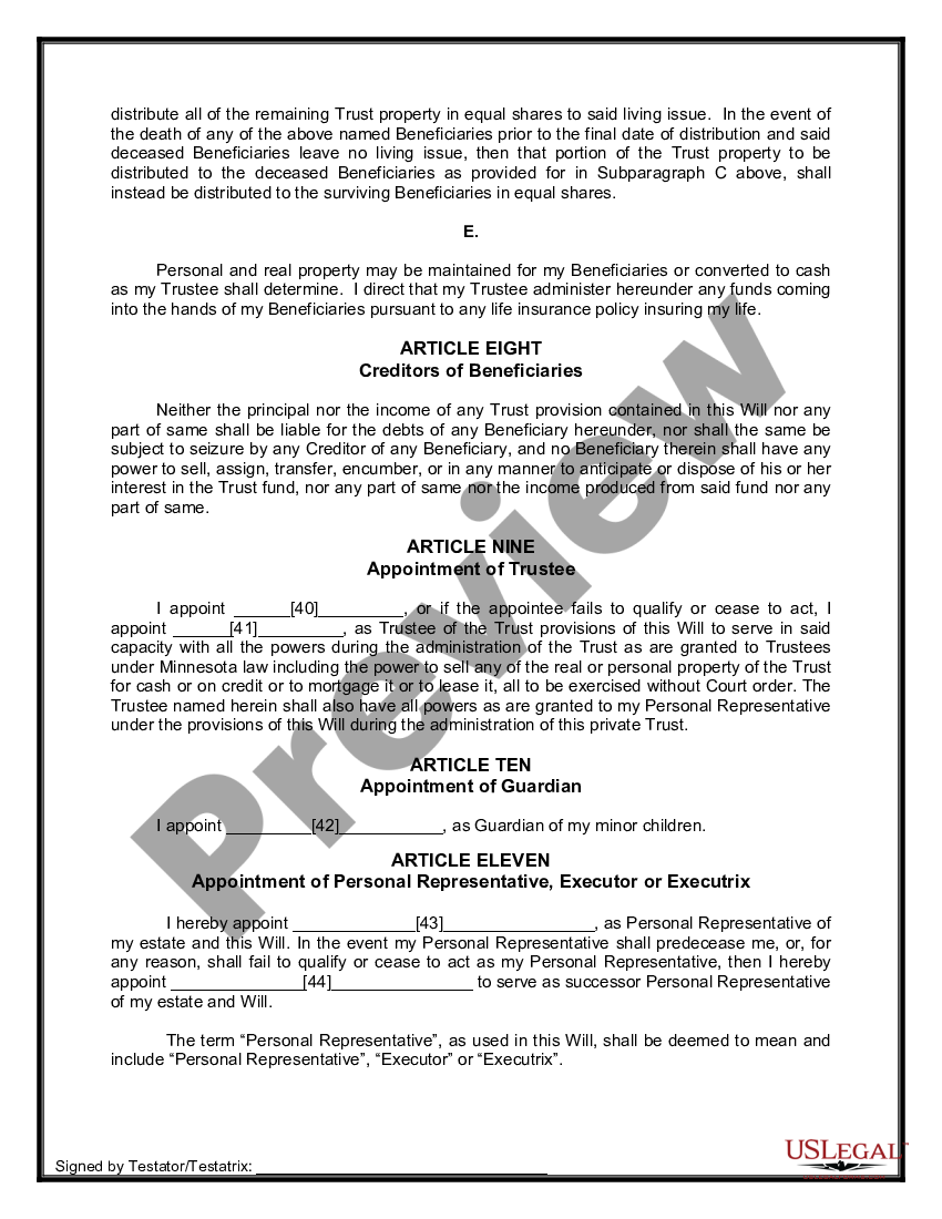 Minnesota Mutual Wills Or Last Will And Testaments For Unmarried Persons Living Together With 1937