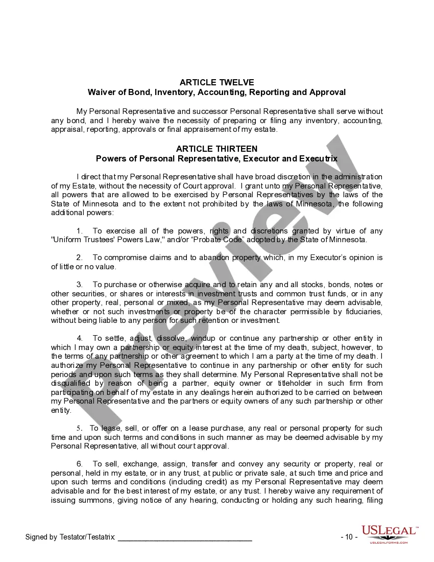 Preview Mutual Wills or Last Will and Testaments for Man and Woman living together, not Married with Minor Children