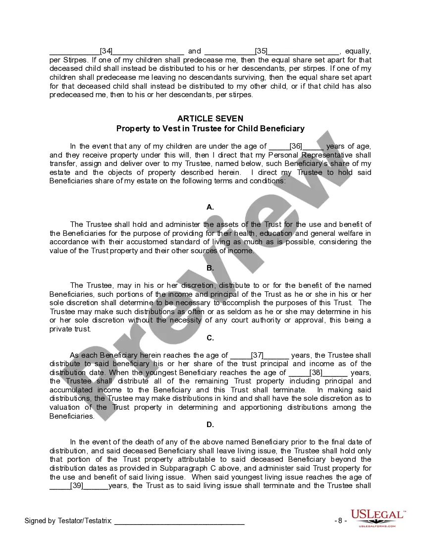 Preview Mutual Wills or Last Will and Testaments for Man and Woman living together, not Married with Minor Children