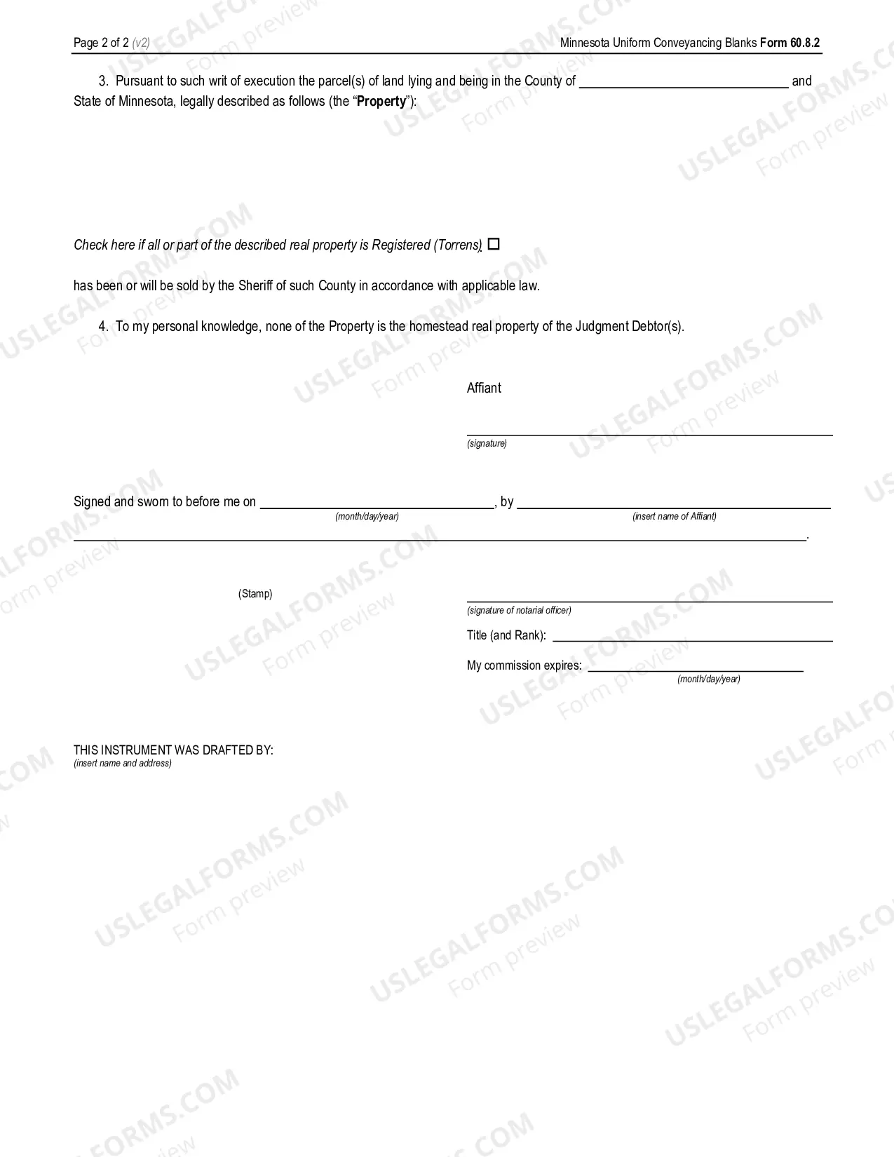 Preview Affidavit of Creditor Regarding Non-Homestead Status