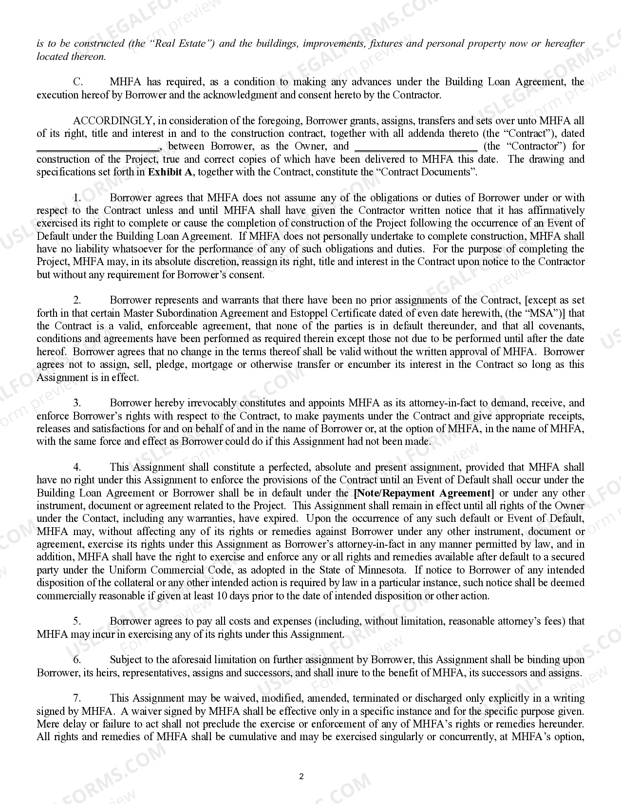 Minnesota Assignment of Construction Contract | US Legal Forms