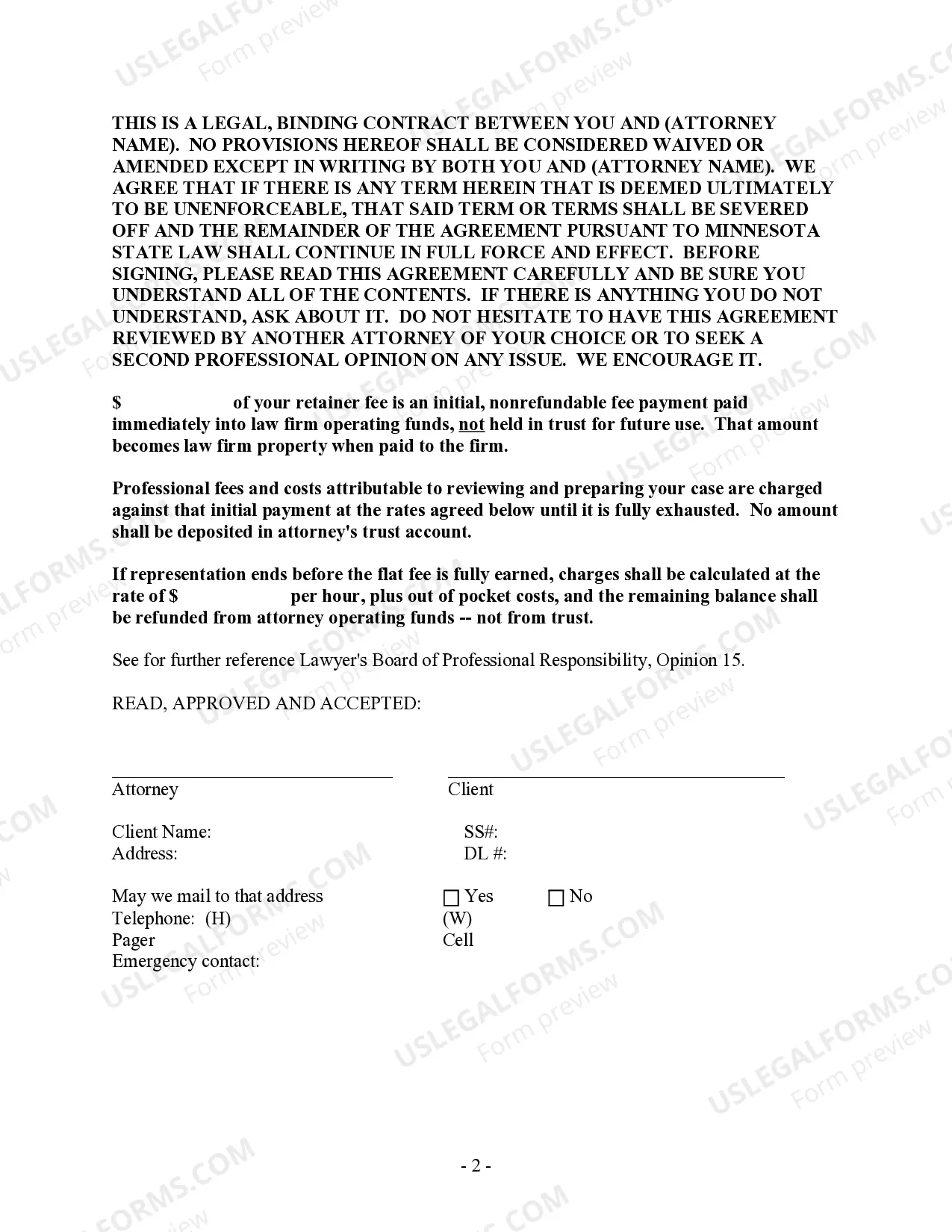 Preview Flat Fee Agreement - Single Court Appearance