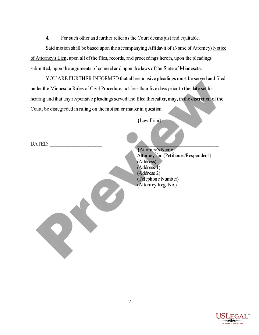Preview Notice of Motion and Motion to Establish Attorney's Lien