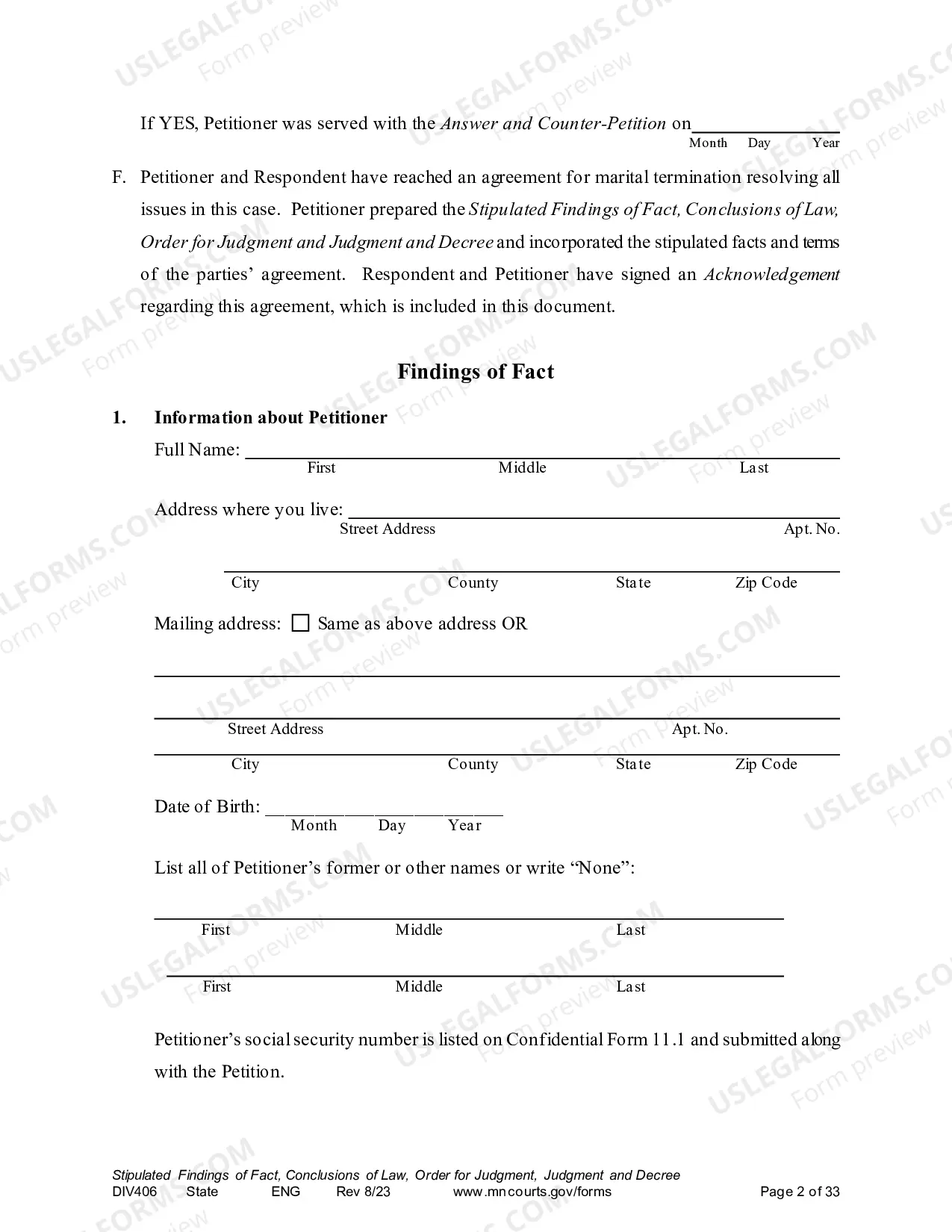Preview Marital Termination Agreement without minor children