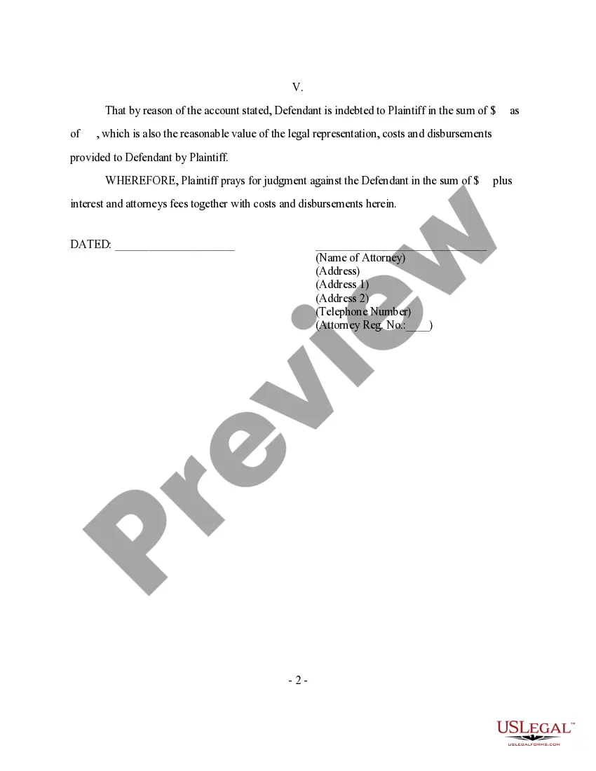 Get Complaint by Attorney against Client for Payment Preview Complaint by Attorney against Client for Payment