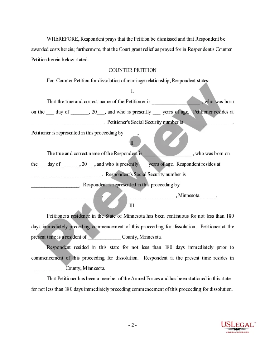 Preview Answer to Petition and Counterpetition for Dissolution of Marriage