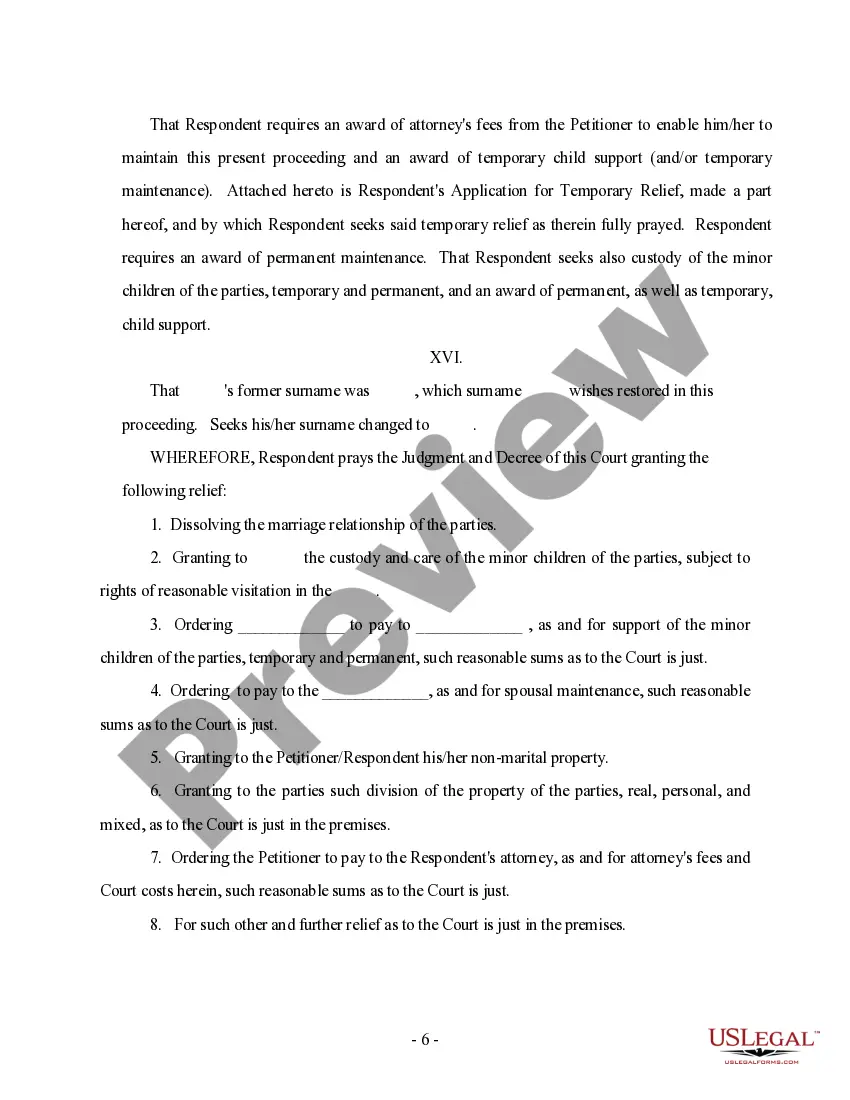 Preview Answer to Petition and Counterpetition for Dissolution of Marriage