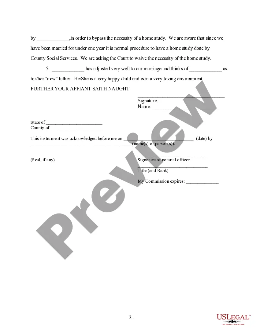 Preview Affidavit in Support of Petition for Adoption and Waiver of Home Study