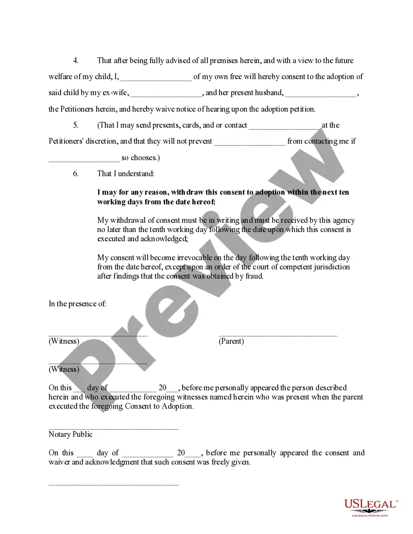 Preview Consent of Parent to Adoption and Waiver of Notice of Hearing