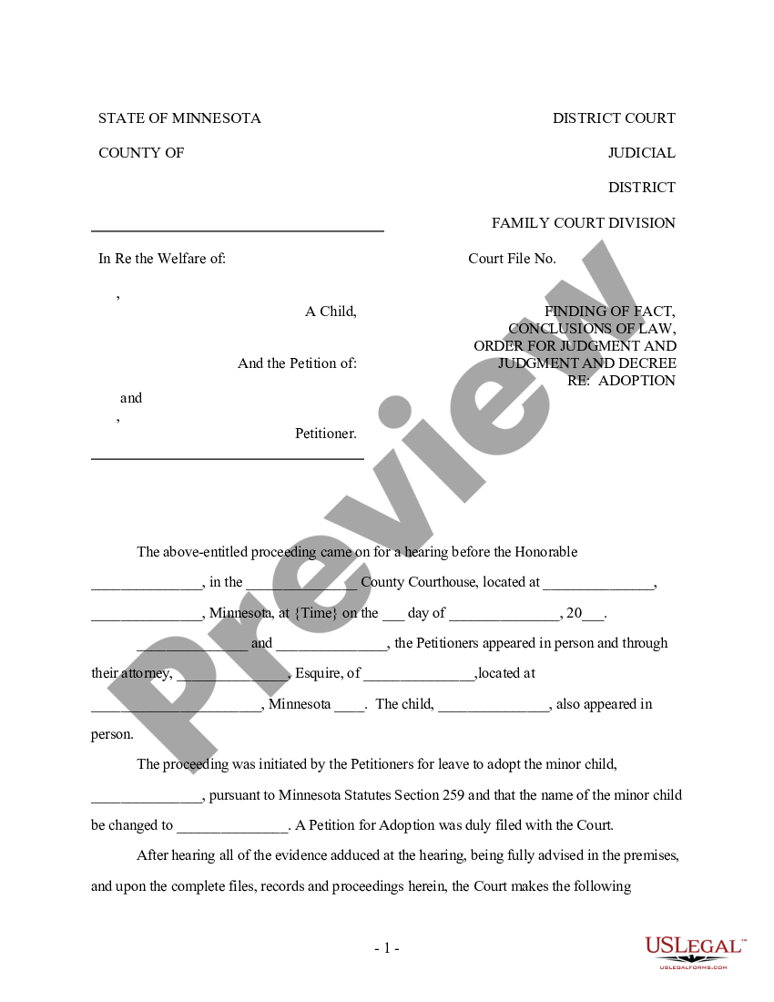 Minnesota Judgment of Adoption | US Legal Forms