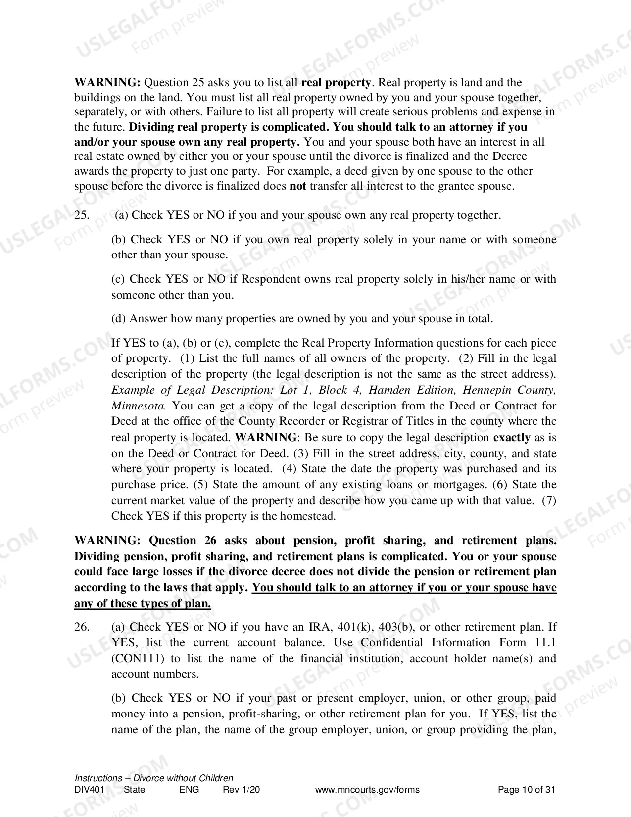 Preview Instructions For Dissolution of Marriage Without Children