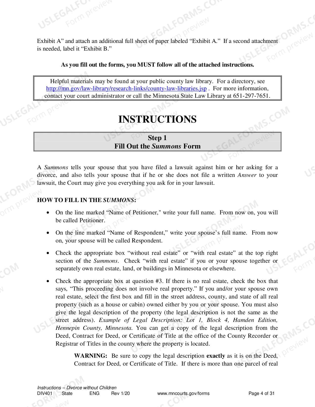 Preview Instructions For Dissolution of Marriage Without Children