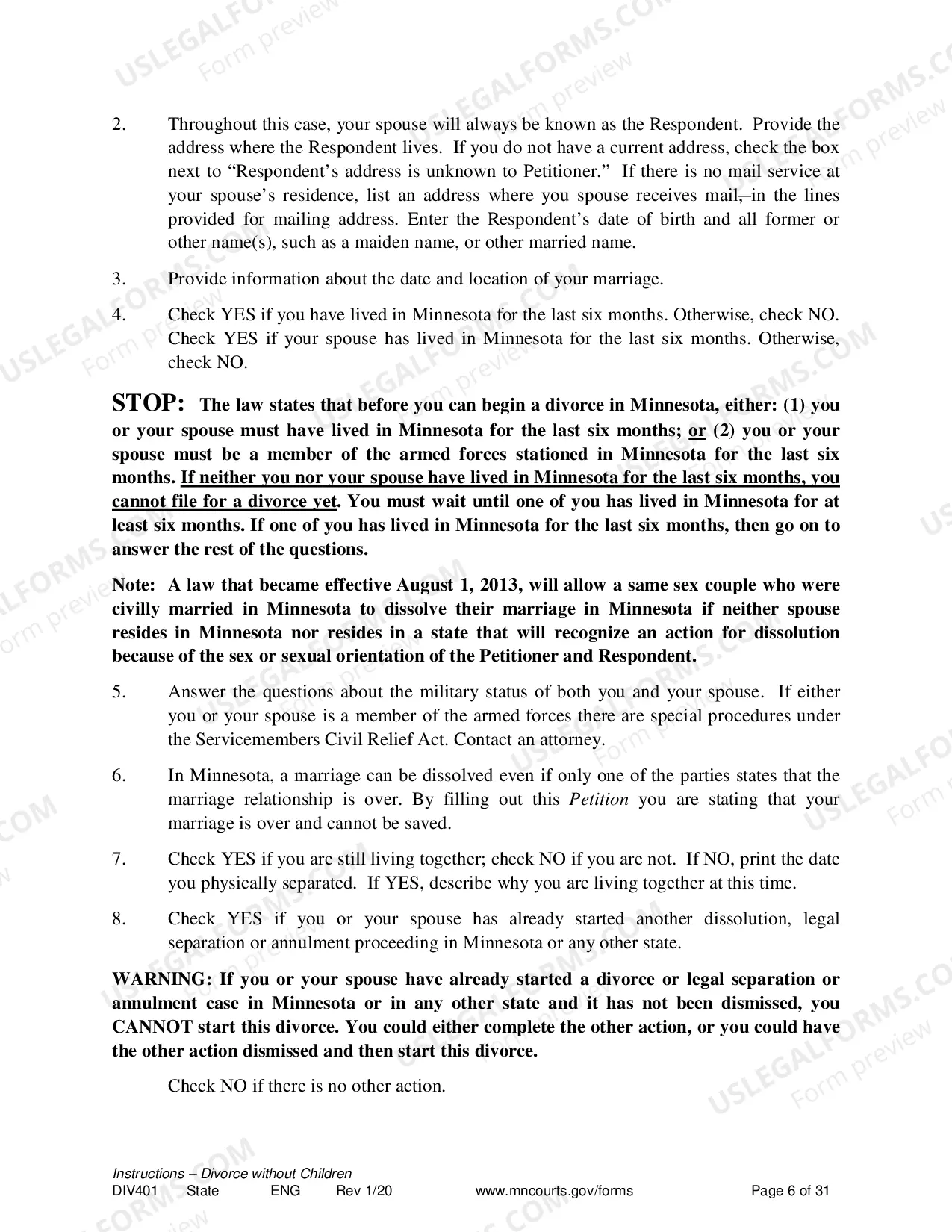 Preview Instructions For Dissolution of Marriage Without Children
