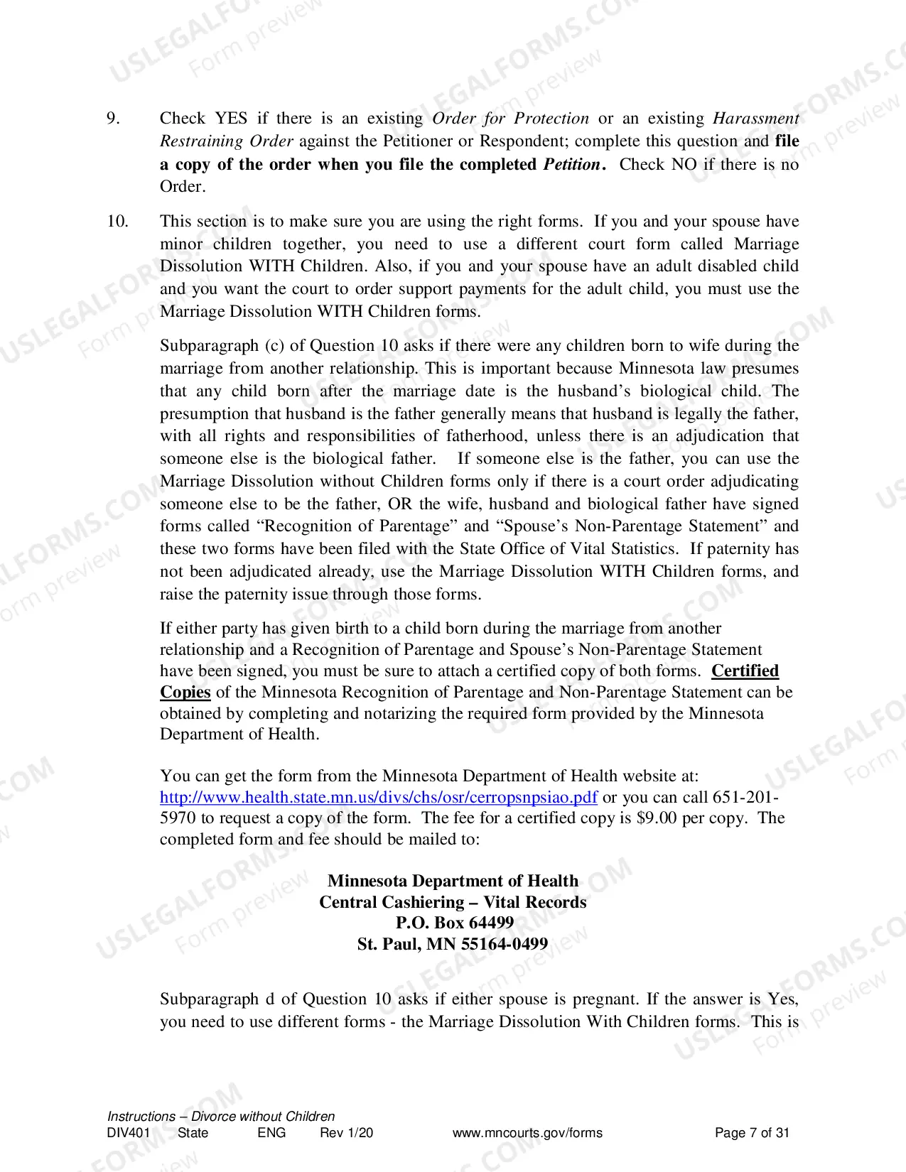 Preview Instructions For Dissolution of Marriage Without Children