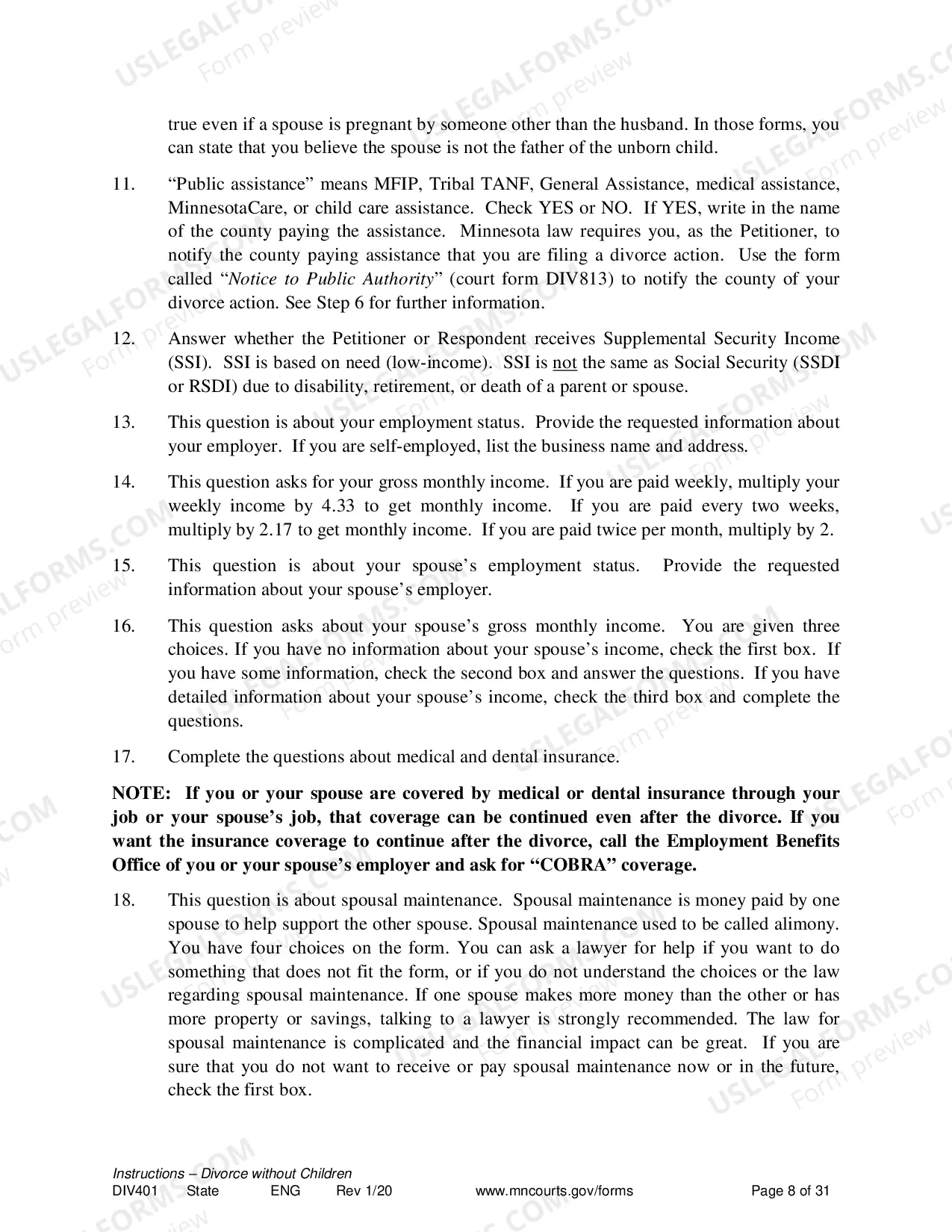 Preview Instructions For Dissolution of Marriage Without Children