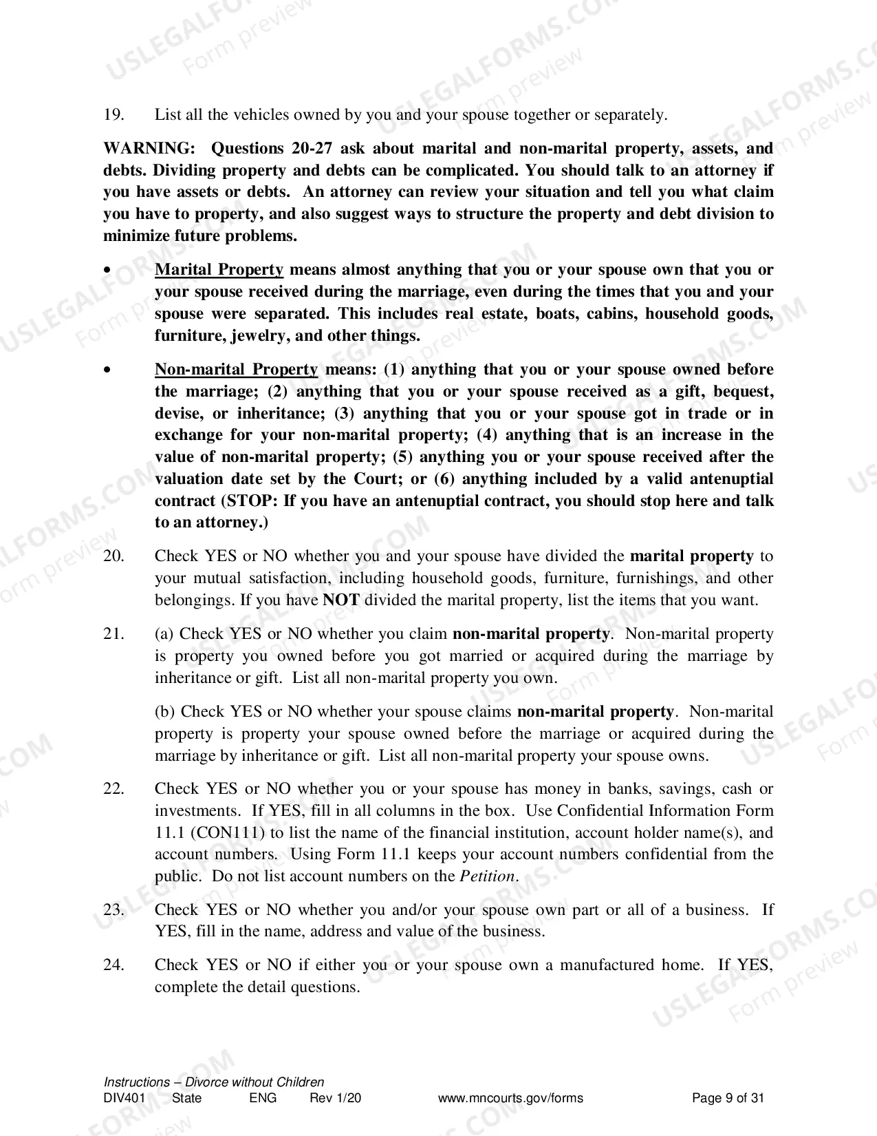 Preview Instructions For Dissolution of Marriage Without Children