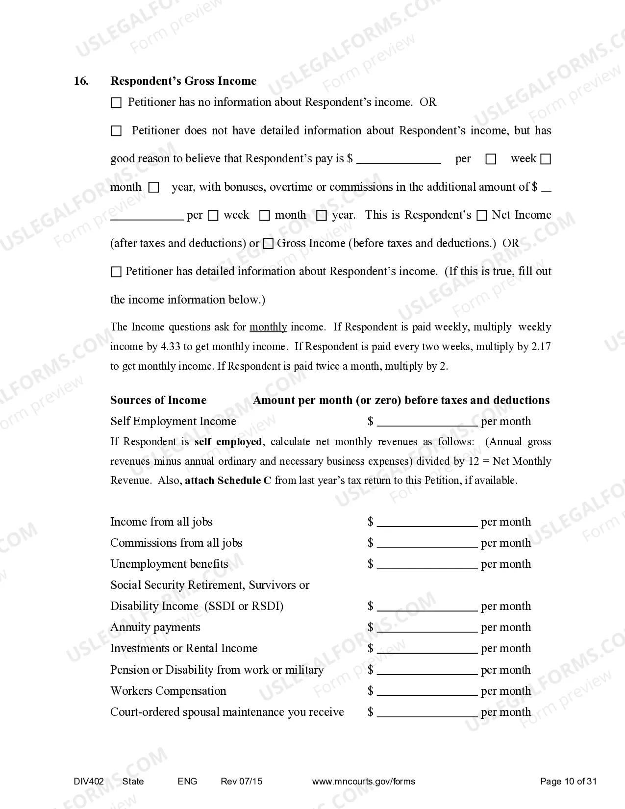 Preview Petition for Dissolution of Marriage without minor children