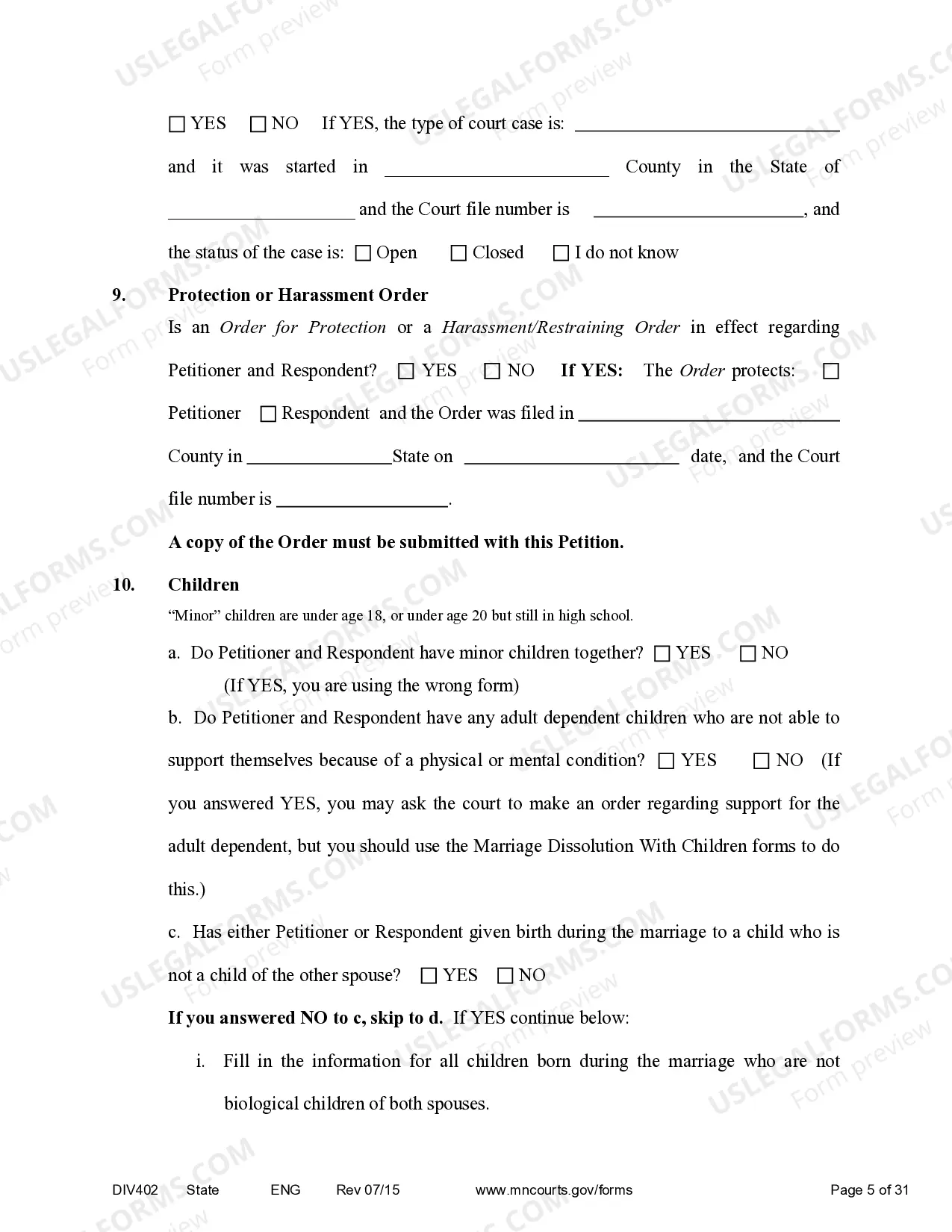 Preview Petition for Dissolution of Marriage without minor children