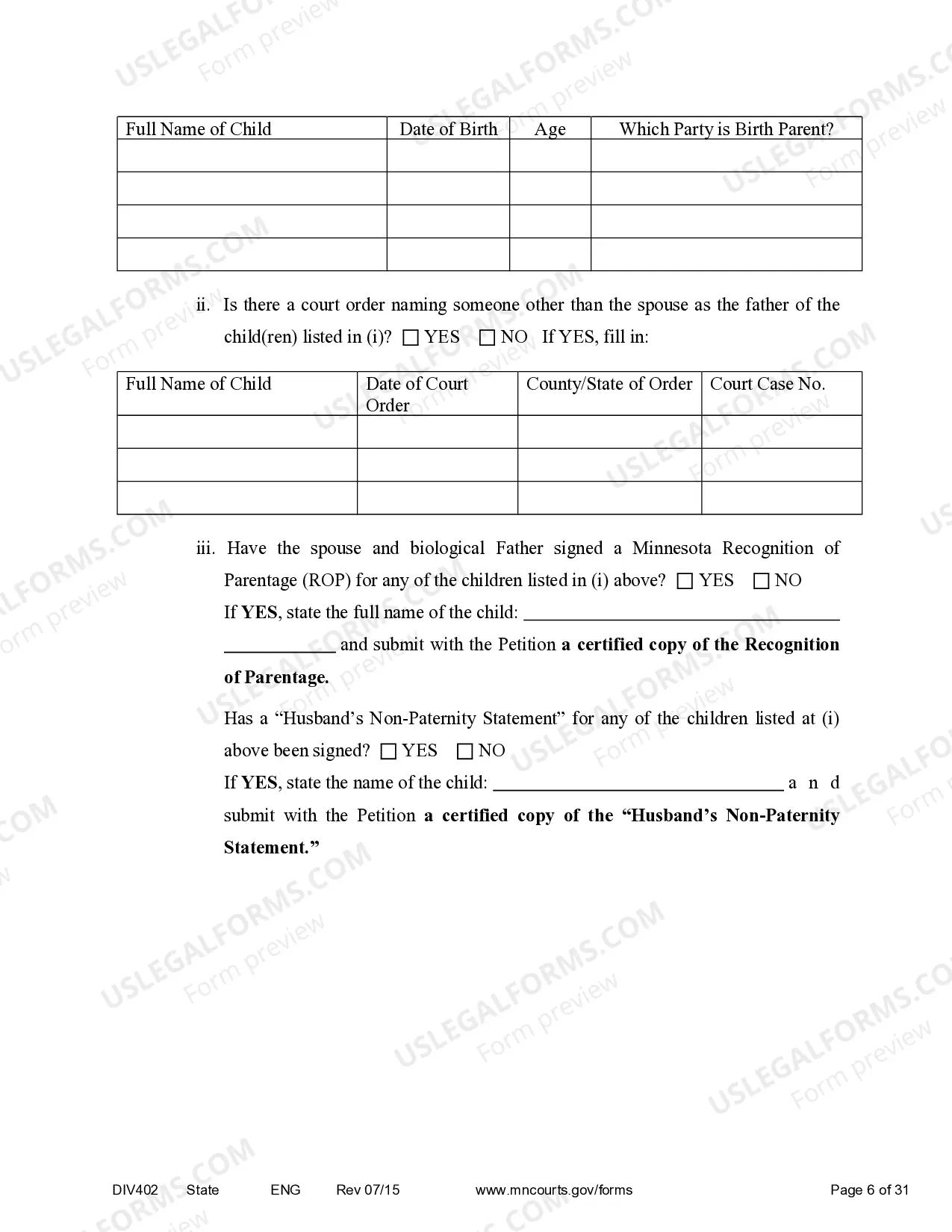 Preview Petition for Dissolution of Marriage without minor children