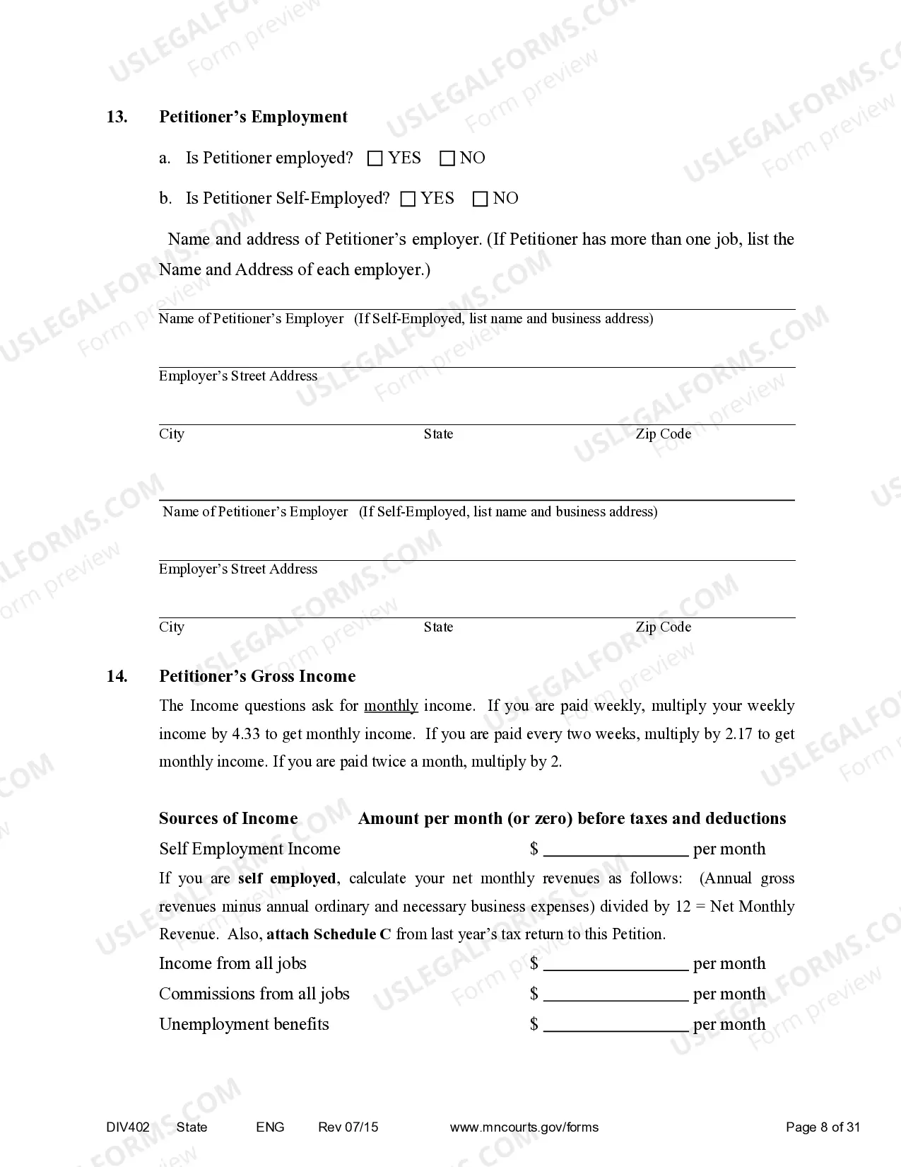 Preview Petition for Dissolution of Marriage without minor children