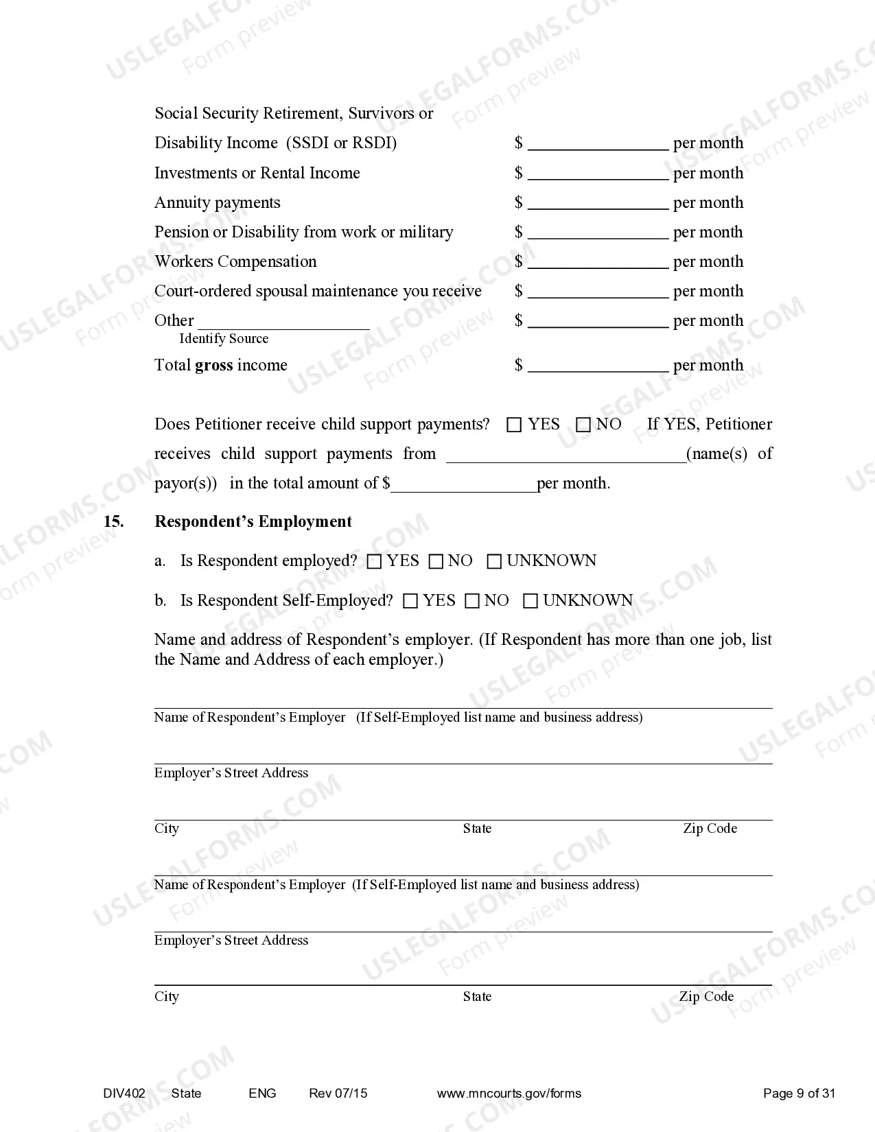 Preview Petition for Dissolution of Marriage without minor children