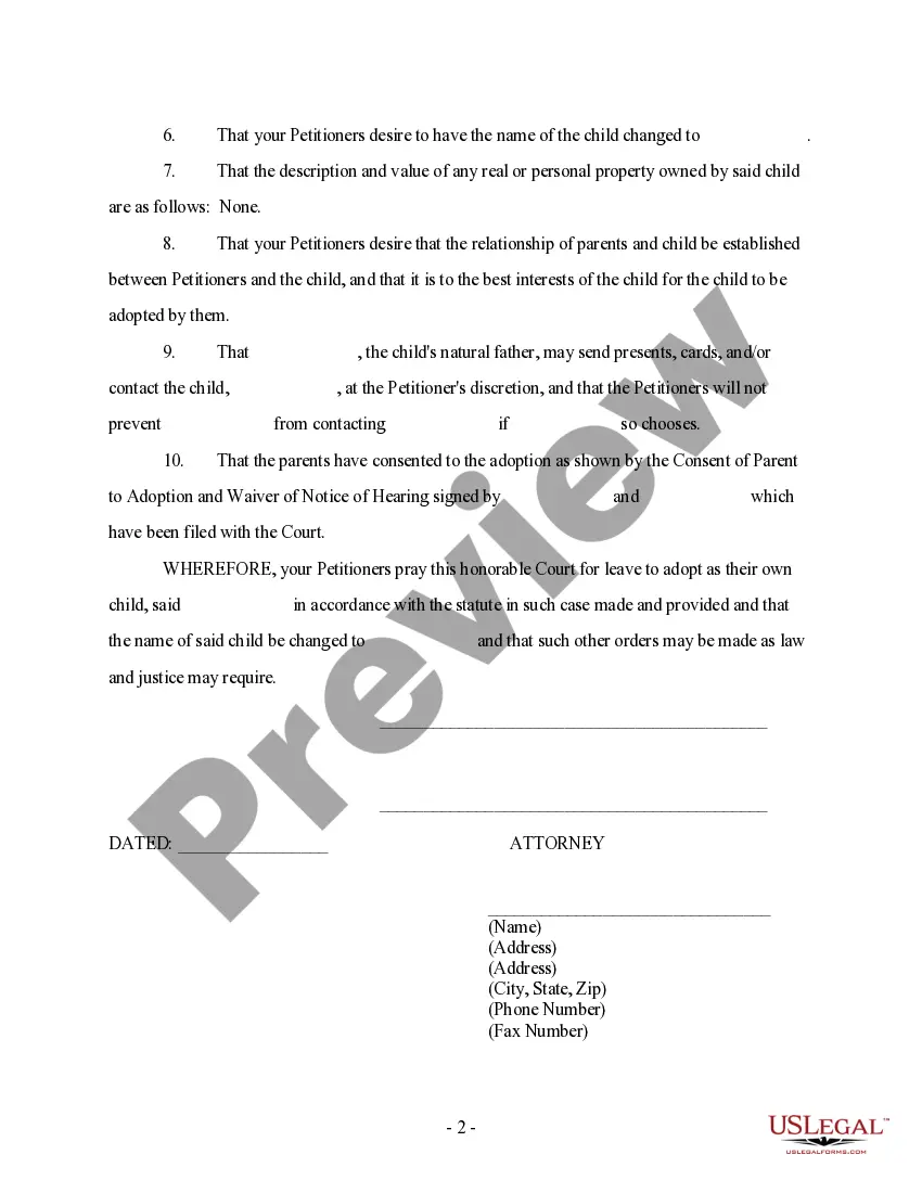 Get Petition for adoption by parent and stepparent Preview Petition for adoption by parent and stepparent